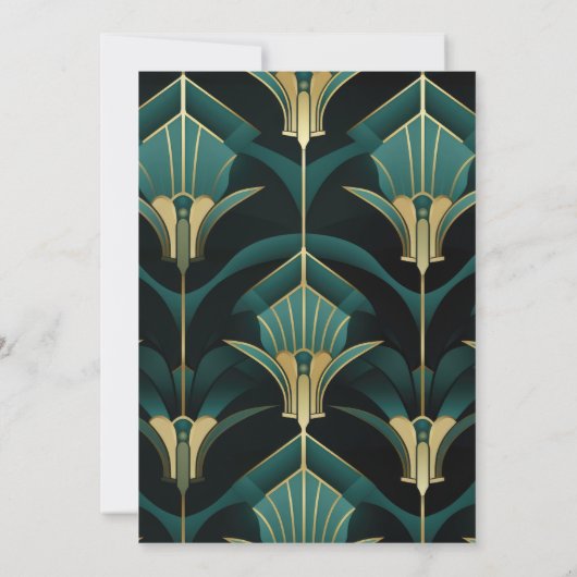 Luxe Groen en Goud Art Deco Bruiloft Save The Date (Achterkant)