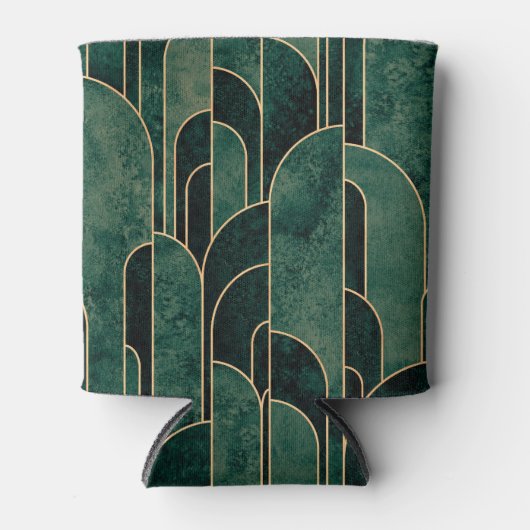 Luxe groen en goud Art Deco Patroon Blikjeskoeler (Voorkant)
