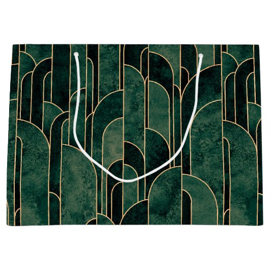 Luxe groen en goud Art Deco Patroon Groot Cadeauzakje (Voorkant)