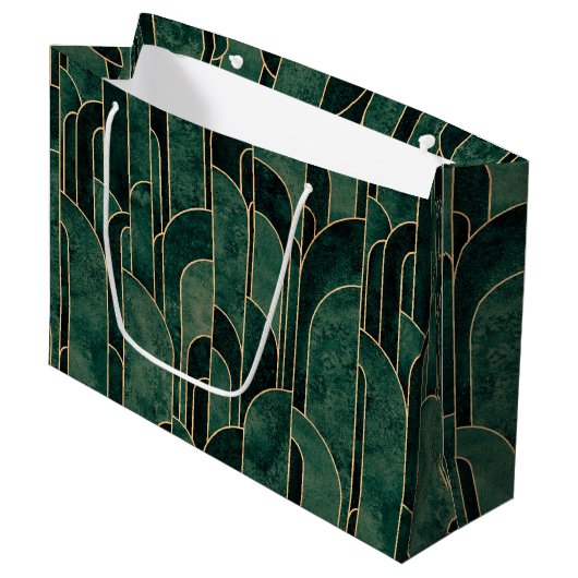 Luxe groen en goud Art Deco Patroon Groot Cadeauzakje (Voorkant Gekanteld)