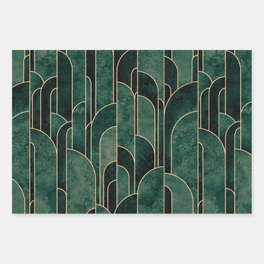 Luxe groen en goud Art Deco Patroon Inpakpapier Vel (Voorkant 2)