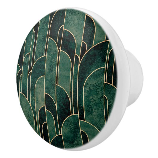 Luxe groen en goud Art Deco Patroon Keramische Knop (Rechts)