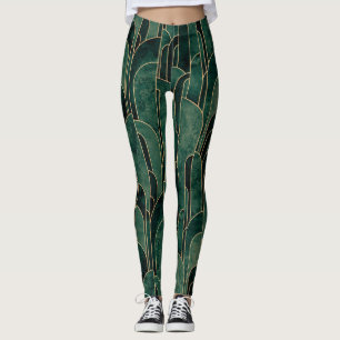 Luxe groen en goud Art Deco Patroon Leggings