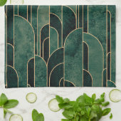 Luxe groen en goud Art Deco Patroon Theedoek (Gevouwen)