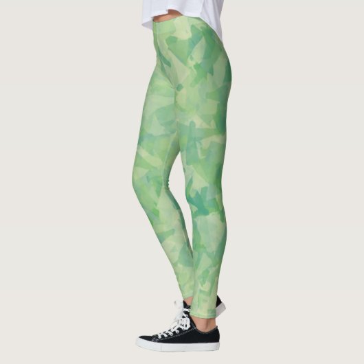 Luxe Groen Gele Waterverf Abstracte Kunst Leggings (Links)