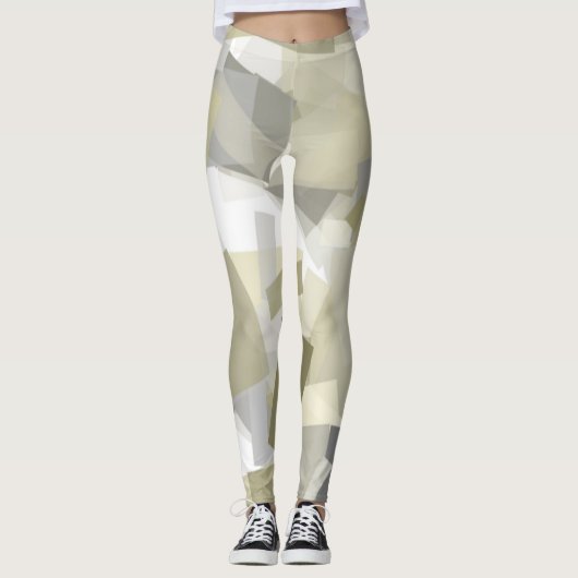 Luxe Groen Grijs Wit Waterverf Abstracte kunst Leggings (Voorkant)
