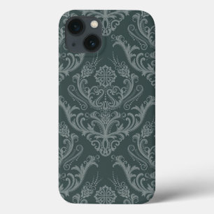 Luxe groene bloemendamaskbehang iPhone 13 hoesje