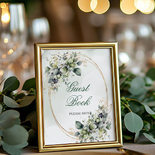 Luxe groene en witte gastboektafelkaart poster