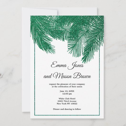 Luxe groene glitter palmboom tropische Trouw Kaart (Voorkant)