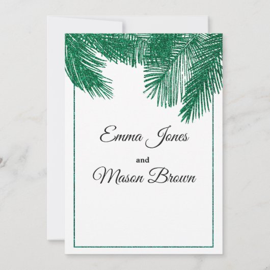 Luxe groene glitter palmboom tropische Trouw Kaart (Achterkant)