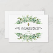 Luxe Groene Goud Kruis Heilige Communie Bedankkaart (Voorkant / Achterkant)