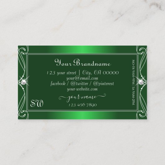 Luxe groene gradiënt Sparkle Jewels Monogram Visitekaartje (Achterkant)