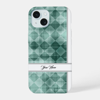 Luxe Groene Witte Rhombus Jouw naam Abstracte Kuns iPhone 15 Hoesje