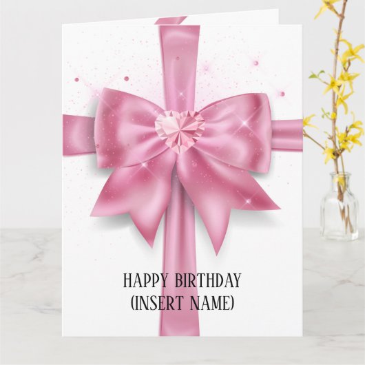 Luxe grote roze boegcadeautje op interparty kaart (Gele Bloem)