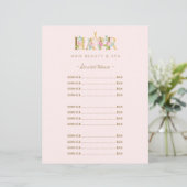 Luxe haarsalon service blush roze menu flyer (Staand voorkant)
