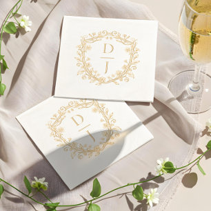 Luxe handgetekend bloemranken wapen monogram folie servetten