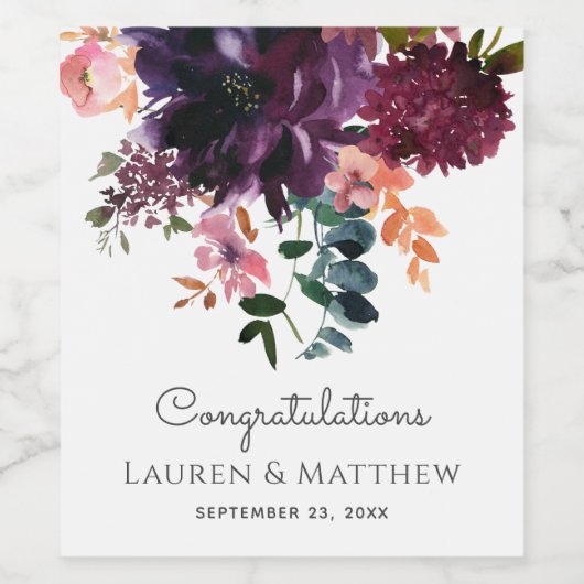 Luxe Herfst Winter Bloemenbruiloft Wijn Etiket (Enkel label)