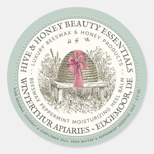 Luxe Hiel Balm Label Peppermint met Skep en Bow (Voorkant)