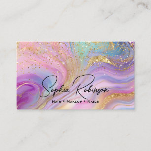 Luxe holografische kleuren marmer & goud glitter visitekaartje