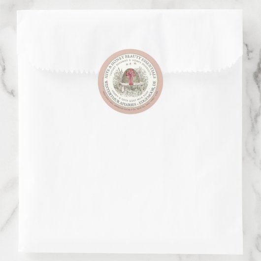 Luxe Honey Soap Label Roos Roze met Skep en Bow (Tas)
