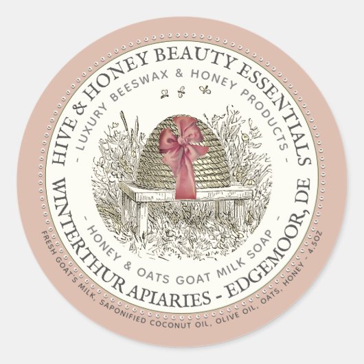 Luxe Honey Soap Label Roos Roze met Skep en Bow (Voorkant)