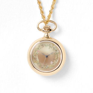 Luxe horloge, bloemen patroon, parel achtergrond horloge