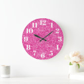 Luxe Hot Pink Glitter Trendy Nummers Grote Klok (Huis)