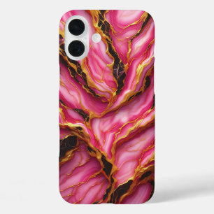 Luxe Hot Roze Marmeren Hoes - Elegante Gouden Ader