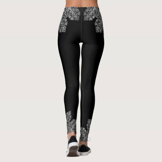 Luxe Italiaans kanten patroon wit op zwart Leggings (Achterkant)
