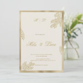 Luxe ivoor goud glitter blad bloemenbruiloft kaart (Staand voorkant)