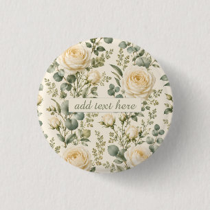 Luxe Ivoor Roos & Salie Groene Eucalyptus Bruiloft Ronde Button 3,2 Cm