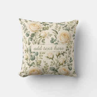 Luxe Ivoors Rose & Salie Groene Eucalyptus Trouwen Kussen