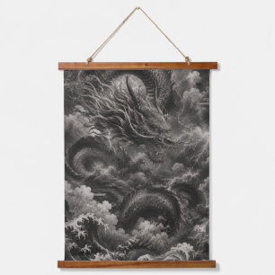 Luxe Japanse Draken Wanddecoratie Zwart en Wit Hangend Wandkleed