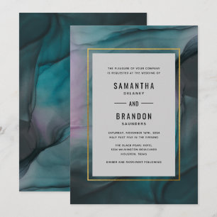Luxe Jewel Tone Ink Wash Wedding Invitation Kaart