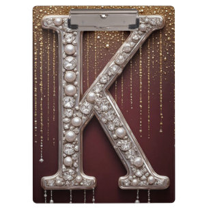 Luxe juweel letter K monogram met glitters Klembord