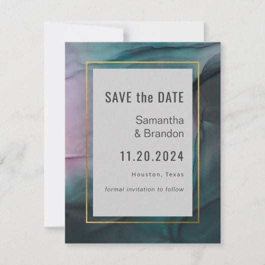 Luxe juwelen inktwasweddenschap sparen de datum save the date (Voorkant)