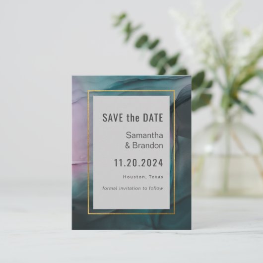 Luxe juwelen inktwasweddenschap sparen de datum save the date (Staand voorkant)