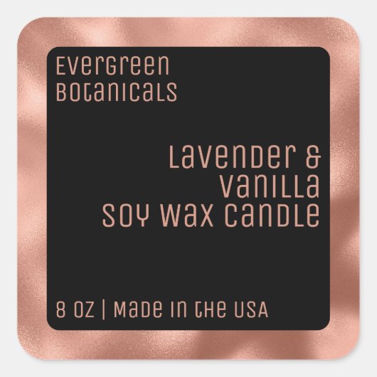 Luxe kaarsenlabel zwart roos gouden vierkant vierkante sticker (Voorkant)