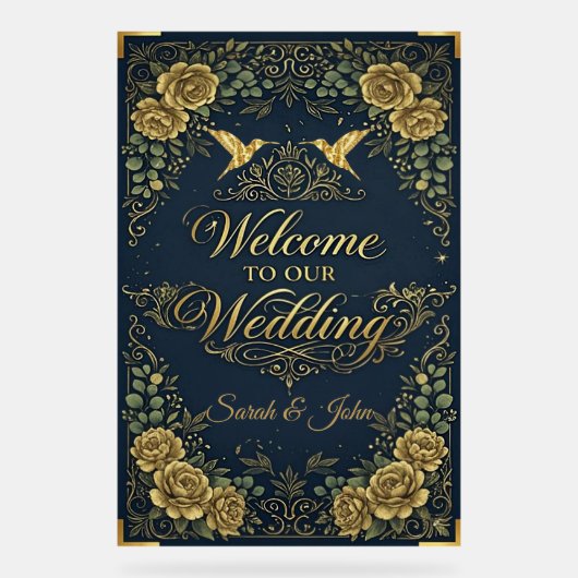 Luxe kalligrafie gouden marine welkom bruiloft acryl bord (Voorkant)