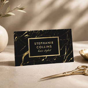 Luxe Kappers Salon Zwart Goud Marmer Visitekaartje
