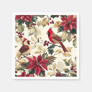 Luxe Kardinaal Poinsettia Kerst Crème Rood Servet