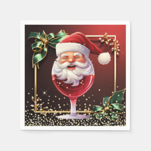Luxe Kerst Servet Jolly Santa Wijn Glas