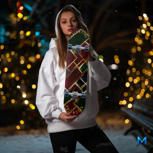 Luxe kerstplaid met gouden accenten burgundy  skateboard