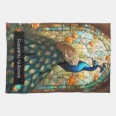 Luxe keuken: Glas in lood Peacock Custom Naam Theedoek (Horizontaal)