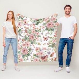 Luxe Kleurrijke Wilde Bloem blauwe vlinder Fleece Deken