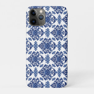 Luxe Koningsblauw en Wit Barok Bloemmotief iPhone 11 Pro Hoesje