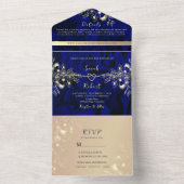 Luxe Koninklijke Blauwe en Gouden bruiloft All In One Uitnodiging (Binnen)