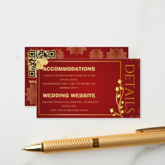 Luxe Koninklijke Rode en Gouden Mandala Huwelijksd Informatiekaartje