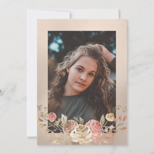 Luxe Koraal Goud Perzik Bloemige FOTO Sweet Sixtee Kaart (Achterkant)