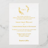 Luxe krans monogram wit goud elegante bruiloft folie uitnodiging (Voorkant)